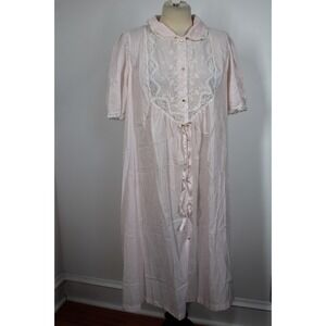 Vtg Barbizon L Pink Blendaire Batiste Lace Button Nightgown House Dress